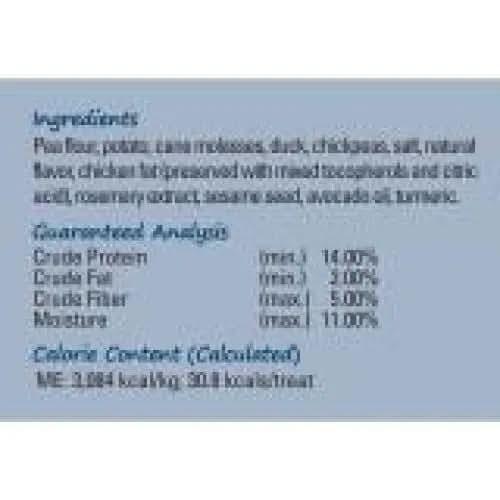 CANIDAE PURE Heaven Grain-Free Biscuits with Duck & Chickpeas are healthy dog treats featuring protein (11%), fat (3%), fiber (5%), moisture (11%), and calorie info—ideal for fans of limited ingredient dog biscuits.