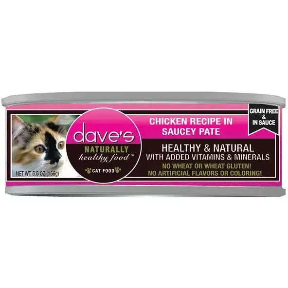 Dave's Pet Food Saucey Pate Grain Free Wet Cat Food 5.5oz can case of 24 Dave's Pet Food