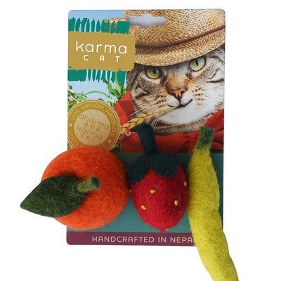 Dharma Dog Karma Cat Fruits Wool Cat Toys, Pack of 3 Assorted Toys Dharma Dog Karma Cat