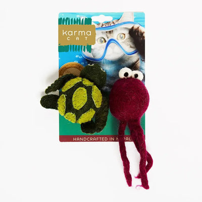 Dharma Dog Karma Cat Turtle & Jellyfish Wool Cat Toys, Pack of 2 Assorted Toys Dharma Dog Karma Cat