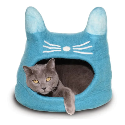 Dharma Dog Karma Cat Wool Pet Cave, Cat Head, Turquoise Small Dogs & Cat Bed Dharma Dog Karma Cat