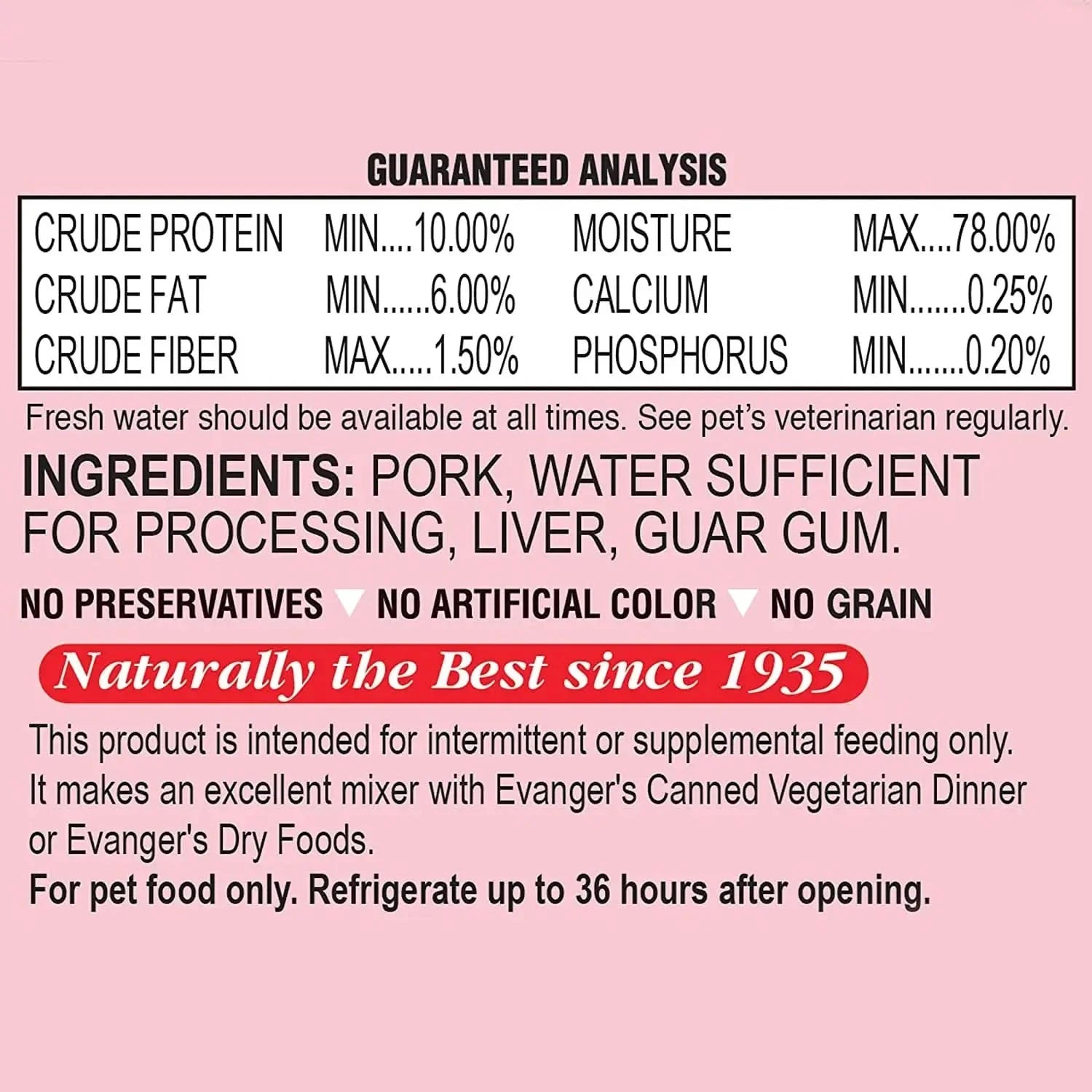 Evanger's Grain-Free Pork Canned Dog & Cat Food case of 24 Evanger's