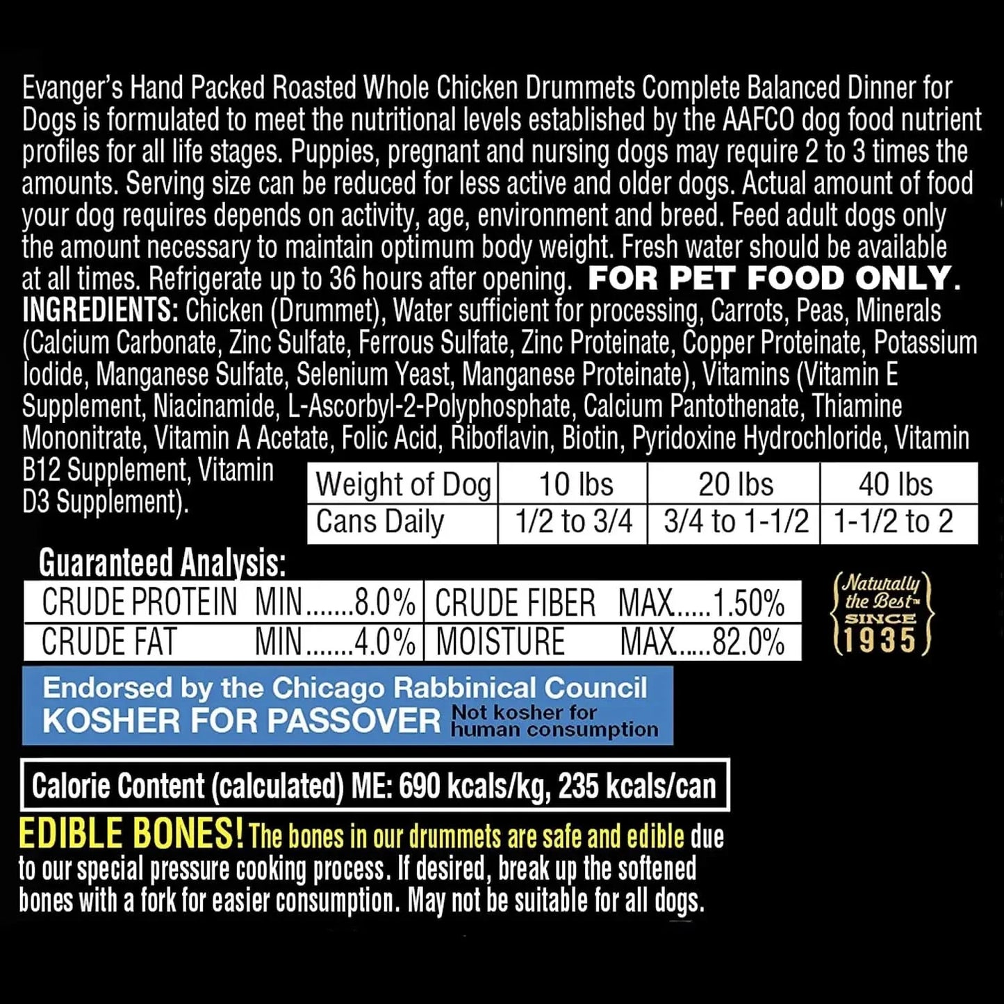 Evanger's Hand Packed Roasted Chicken Drummet Dinner Canned Dog Food 12ea/12 oz Evanger's