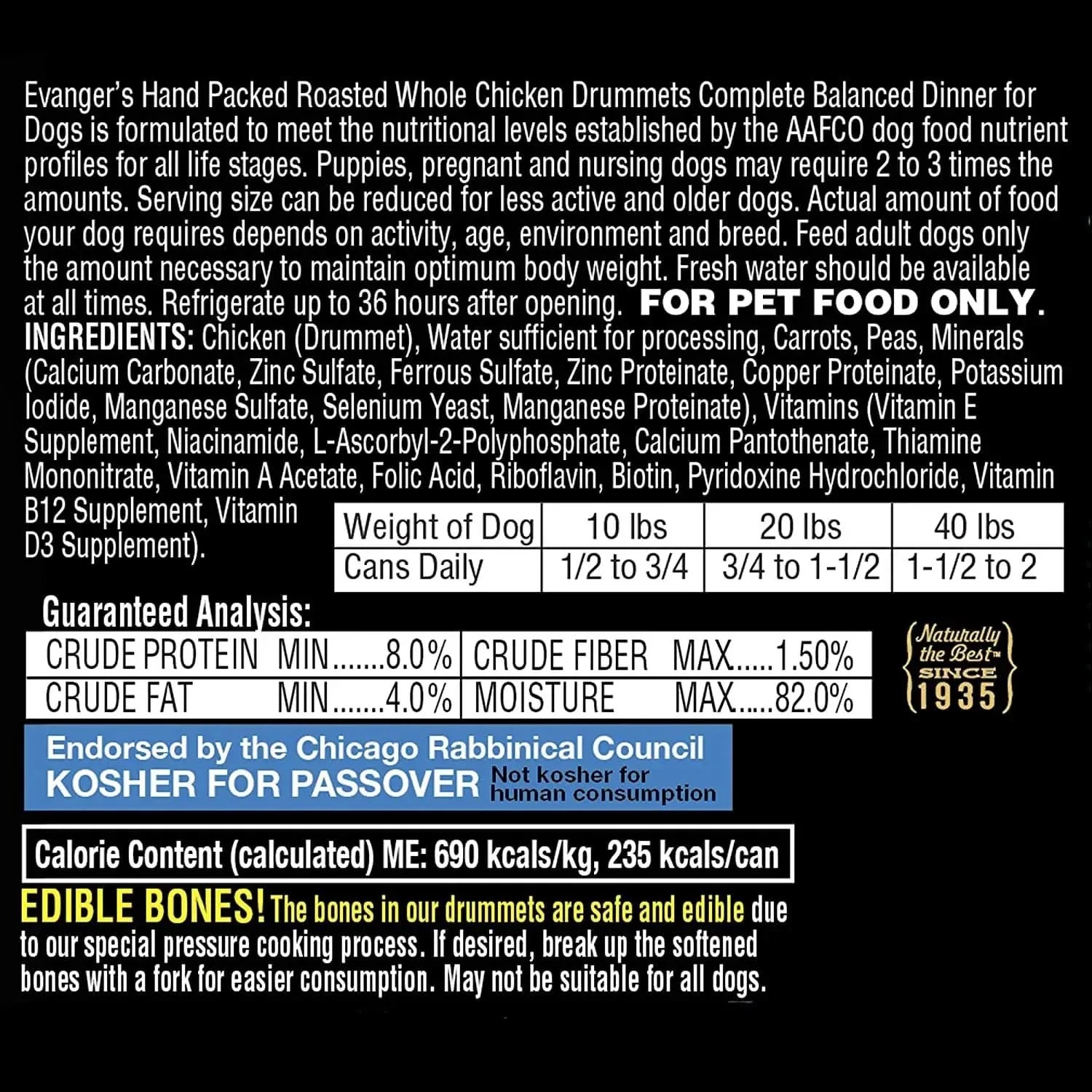 Evanger's Hand Packed Roasted Chicken Drummet Dinner Canned Dog Food 12ea/12 oz Evanger's