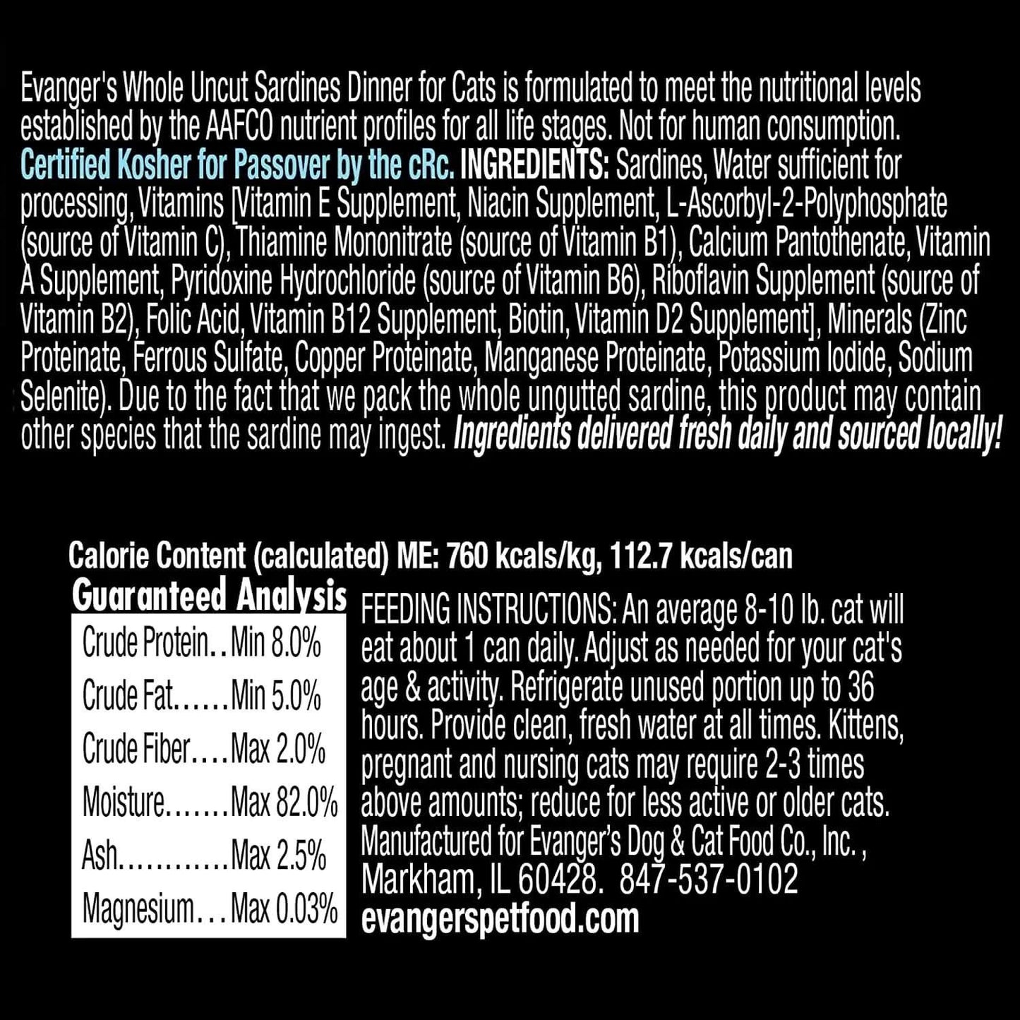 Evanger's Hand Packed Whole Uncut Sardines Canned Dog Food 12ea/12 oz Evanger's