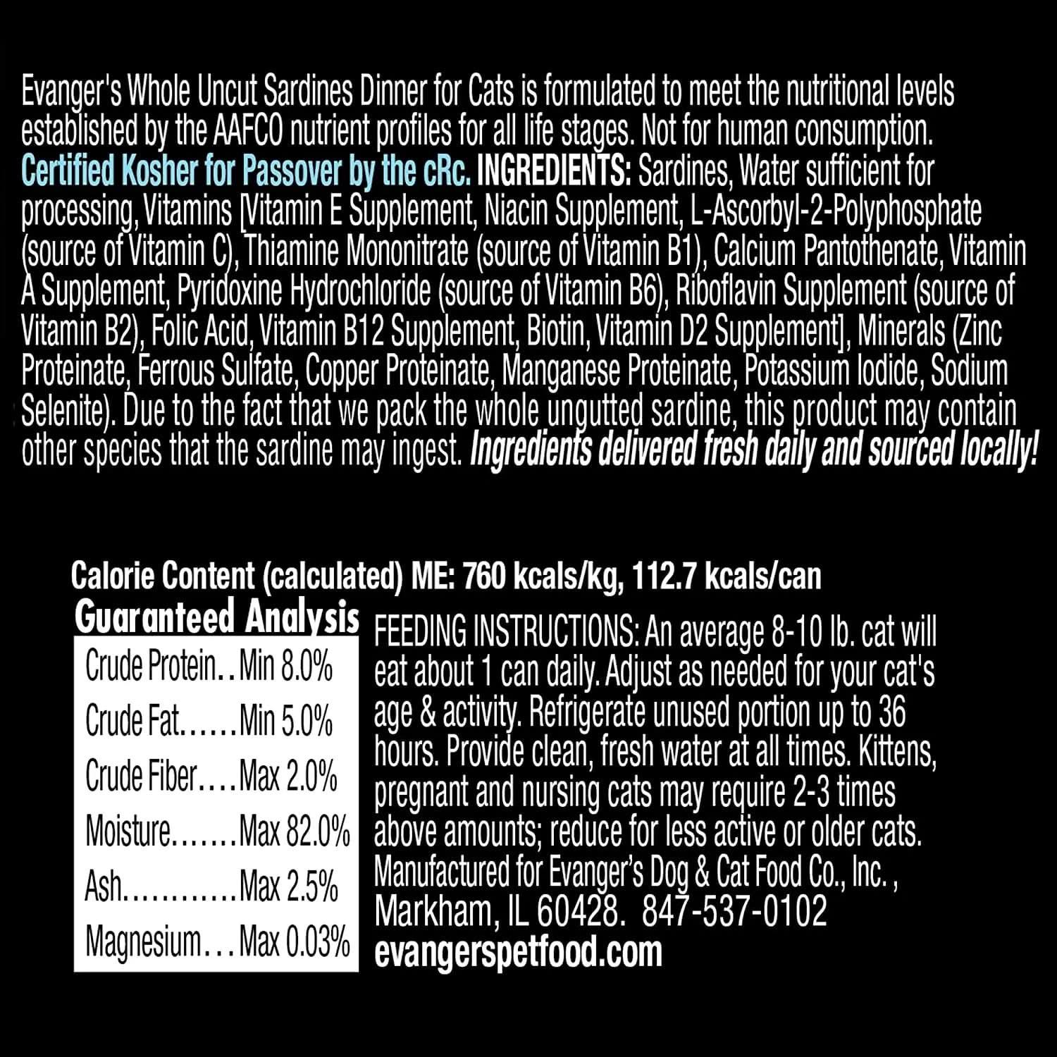 Evanger's Hand Packed Whole Uncut Sardines Canned Dog Food 12ea/12 oz Evanger's