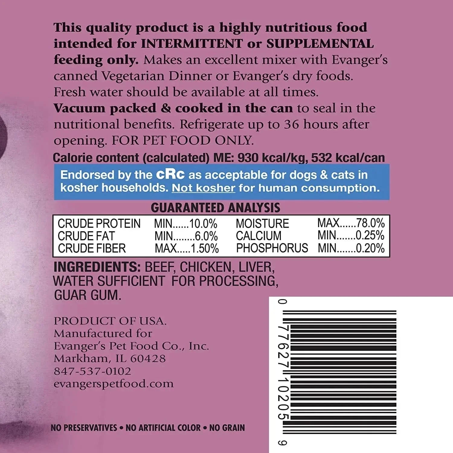 Evanger's Heritage Classic Beef Chicken & Liver Canned Dog Food 12ea/12.8 oz Evanger's