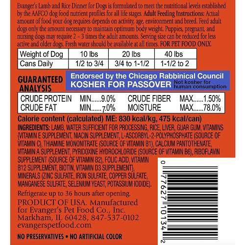 Evanger's Heritage Classic Lamb & Rice Dinner Canned Dog Food 12.8 oz, case of 12 Evanger's