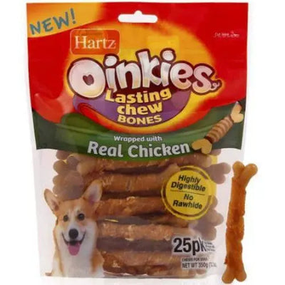 Hartz Oinkies Long Lasting Dog Chew Bones Wrapped With Real Chicken Hartz