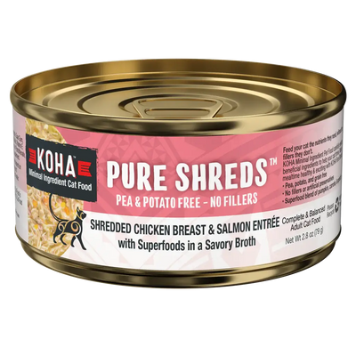 KOHA Pure Shreds Shredded Chicken Breast & Salmon Entrée Wet Cat Food KOHA