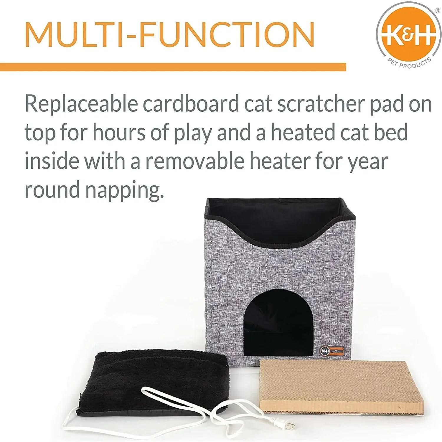 K&H PET PRODUCTS Thermo-Kitty Playhouse Heated Cat House & Cat Scratcher, 12" x 14" x 15" 4W K&H Pet Products