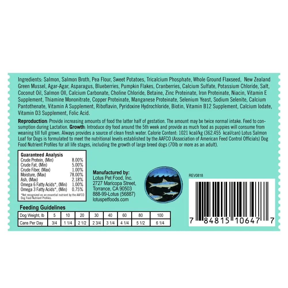 Lotus Salmon Loaf Grain-Free Canned Dog Food 12/12.5oz Lotus