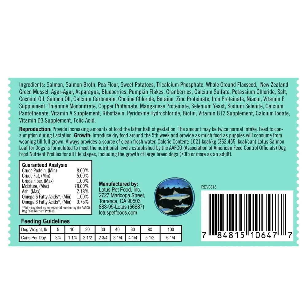 Lotus Salmon Loaf Grain-Free Canned Dog Food 12/12.5oz Lotus