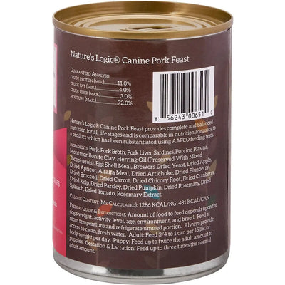 Nature's Logic Canine Pork Feast Grain-Free Canned Dog Food 13.2 oz Case of 12 Nature's Logic