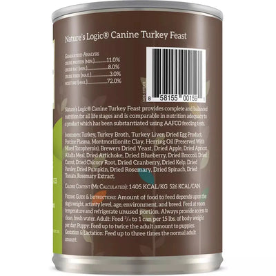 Nature's Logic Canine Turkey Feast Grain-Free Canned Dog Food 13.2 oz Case of 12 Nature's Logic