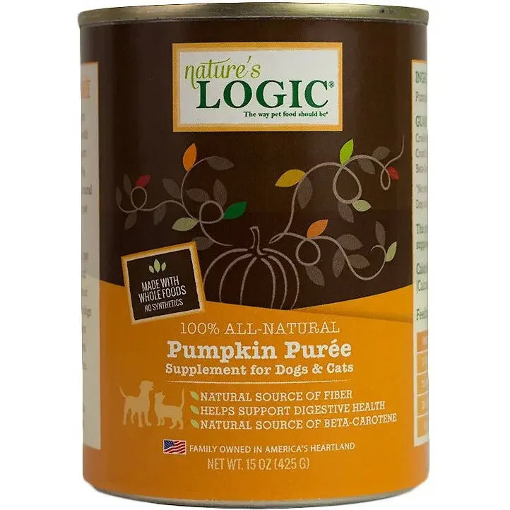 Nature's Logic Pumpkin Purée Dog & Cat Food Supplemen 15oz Case of 12 Nature's Logic