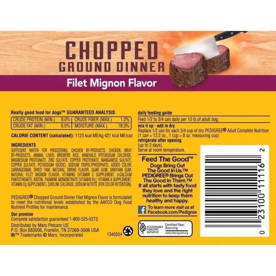 Pedigree Chopped Ground Dinner Filet Mignon Canned Dog Food 13.2 oz, 12 pk Pedigree