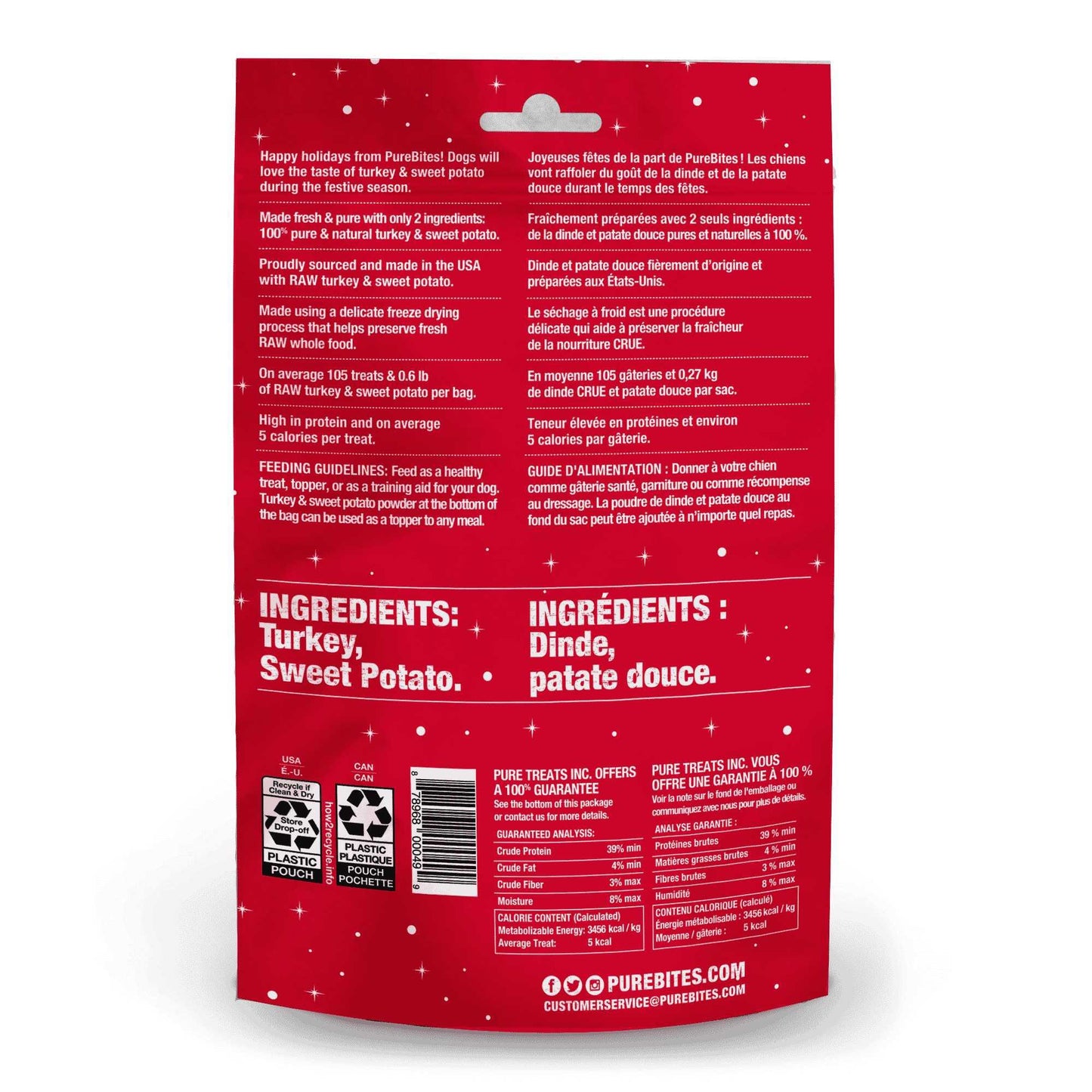 PureBites Holiday Turkey Sweet Potato Dog Treat 2.5 oz Pure Treats