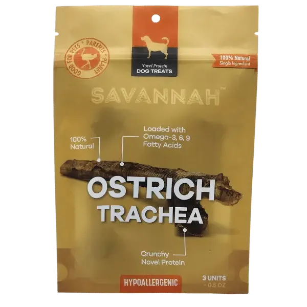 Savannah - Crunchy Ostrich Trachea Cuts. Light-weight, Natural Dog Chew Treat Savannah Pet Food