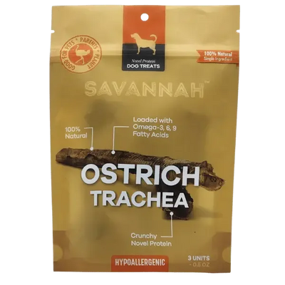 Savannah - Crunchy Ostrich Trachea Cuts. Light-weight, Natural Dog Chew Treat Savannah Pet Food