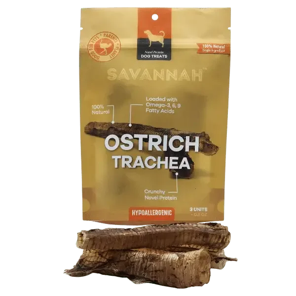 Savannah - Crunchy Ostrich Trachea Cuts. Light-weight, Natural Dog Chew Treat Savannah Pet Food