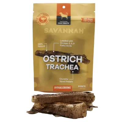 Savannah - Crunchy Ostrich Trachea Cuts. Light-weight, Natural Dog Chew Treat Savannah Pet Food