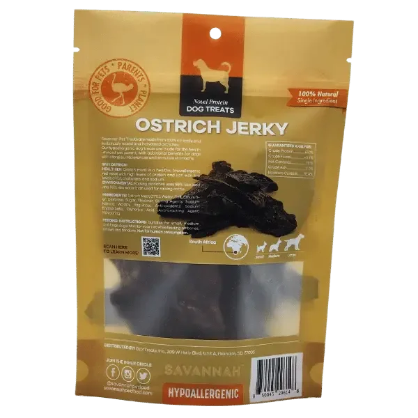 Savannah - Tasty Ostrich Jerky. Protein & Iron-rich, Natural Dog Chew Treat Savannah Pet Food