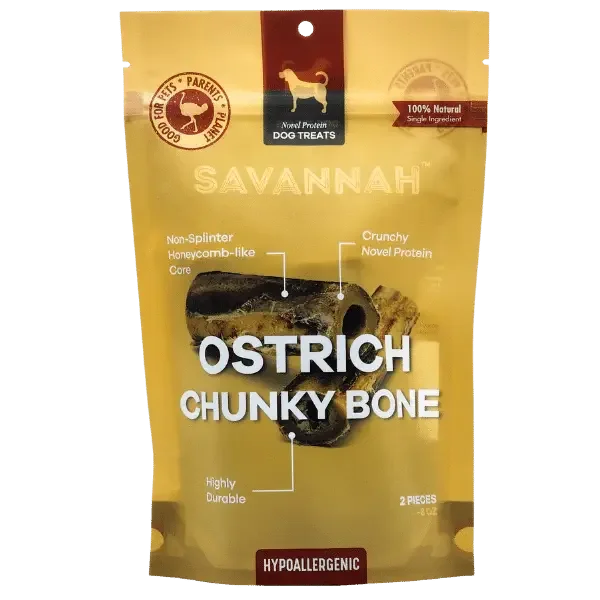 Savannah Splinter-Free Ostrich Chunky Bones. Long-lasting, Natural Dog Gnaw Treat Savannah Pet Food