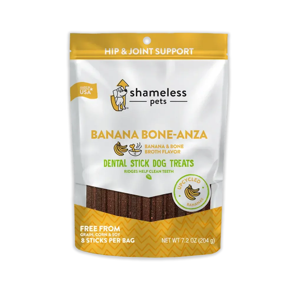 Shameless Pets Banana Bone-anza Dental Sticks Dog Treats Shameless Pets