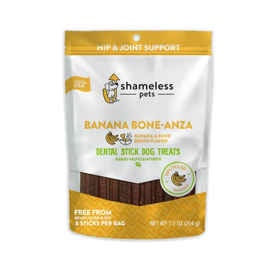 Shameless Pets Banana Bone-anza Dental Sticks Dog Treats Shameless Pets