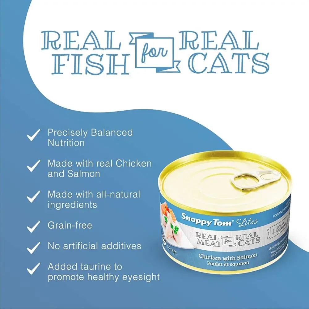 Snappy Tom Lites Chicken with Salmon Canned Cat Food 24/3oz Snappy Tom