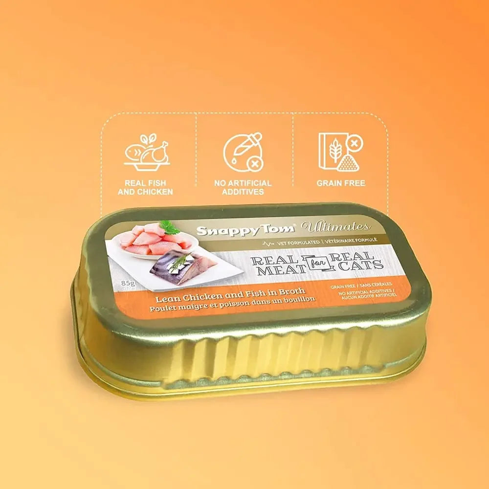 Snappy Tom Ultimates Lean Chicken and Fish in Broth Canned Cat Food 12/3oz Snappy Tom