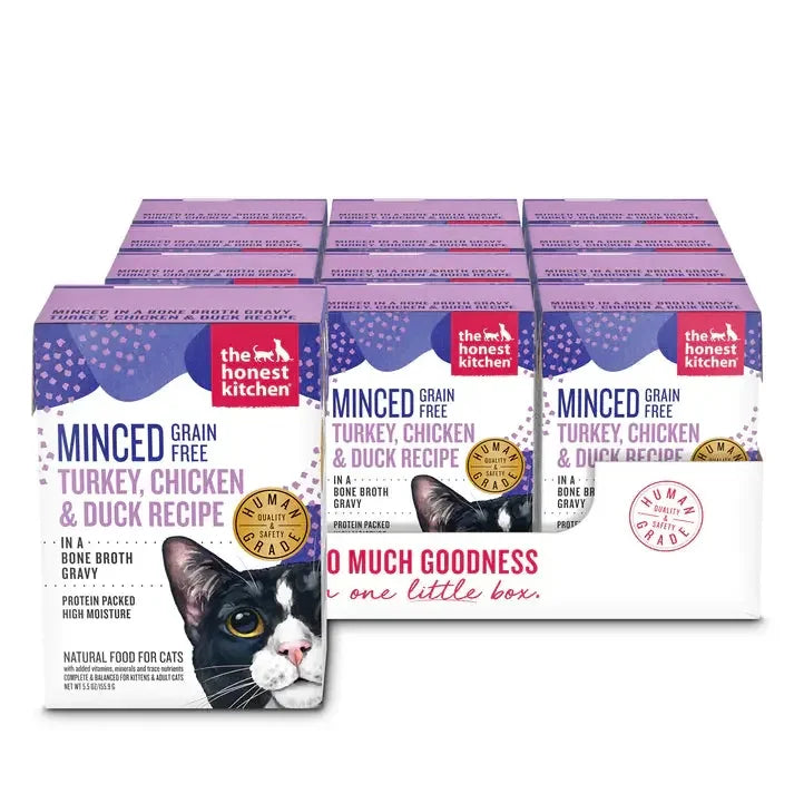 The Honest Kitchen Grain Free Minced Turkey, Chicken & Duck Recipe in a Bone Broth Gravy Wet Cat Food 12/5.5oz The Honest Kitchen