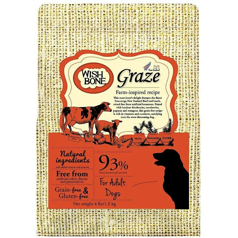 Wishbone Grain Free Graze Free-range Grass-fed New Zealand Beef Dry Dog Food Wishbone