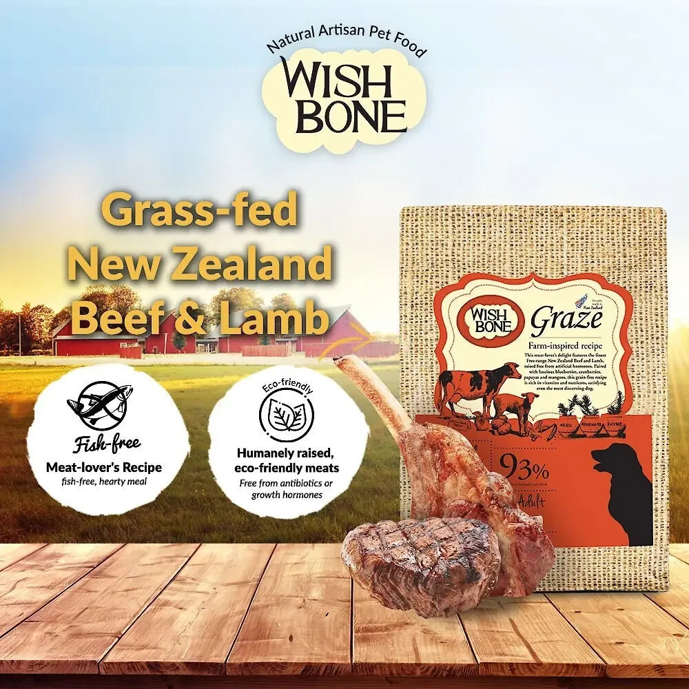 Wishbone Grain Free Graze Free-range Grass-fed New Zealand Beef Dry Dog Food Wishbone