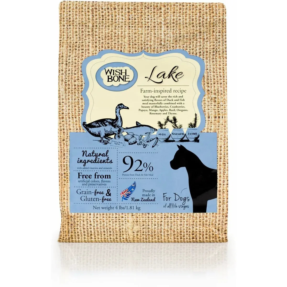 Wishbone Grain Free Lake Cage-free New Zealand Duck Dry Dog Food Wishbone