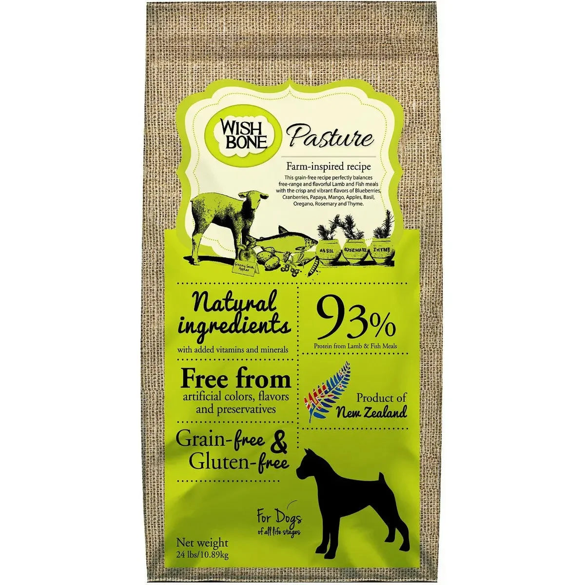 Wishbone Grain Free Pasture Free-range Grass-fed New Zealand Lamb Dry Dog Food Wishbone