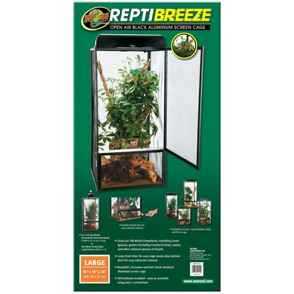 Zoo Med ReptiBreeze Open Air Aluminum Screen Cage Black Zoo Med Laboratories