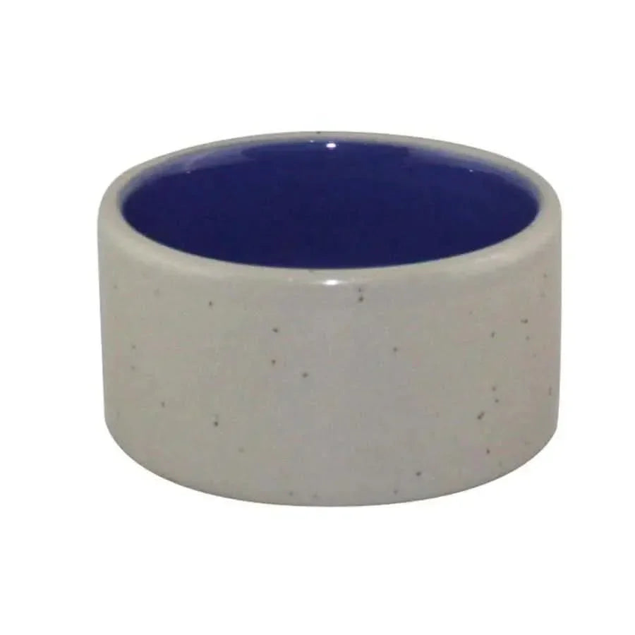 Spot ceramic pet bowl in white with a blue interior for small animals