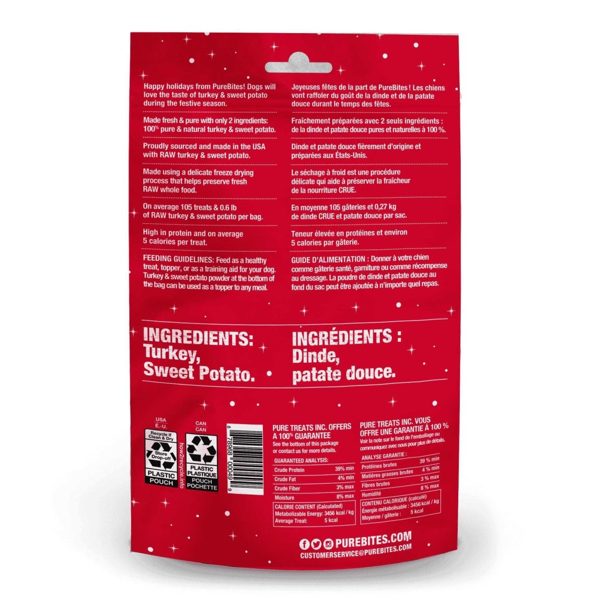 PureBites Holiday Turkey Sweet Potato Dog Treat 2.5 oz - Talis Us