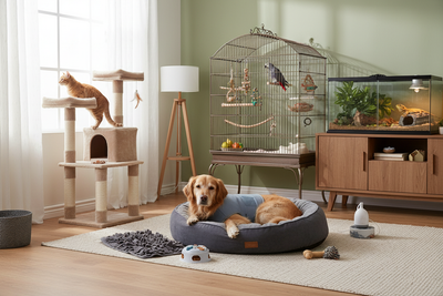 Calm pets relaxing with toys, treats, and cozy spaces showcasing effective pet stress relief solutions