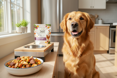 Happy dog enjoying a bowl of healthy food highlighting grain free dog food benefits for pet wellness