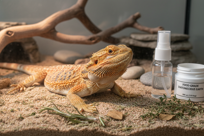 Bearded dragon with natural reptile mite treatment options for a healthier, mite-free habitat