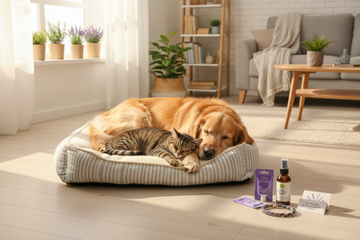 Dog and cat resting together with pet flea treatment guide essentials for a healthy, comfortable home