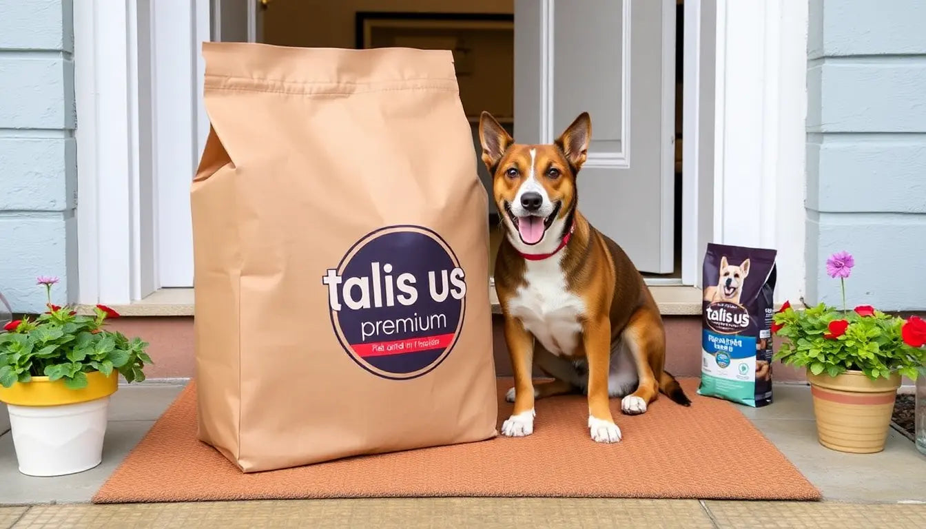 Talis Us premium pet food package on doorstep