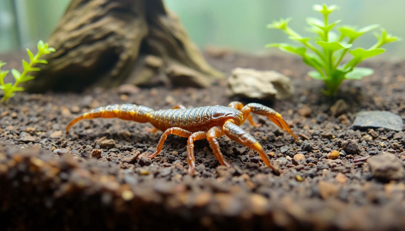 Whipless scorpion in humid terrarium substrate