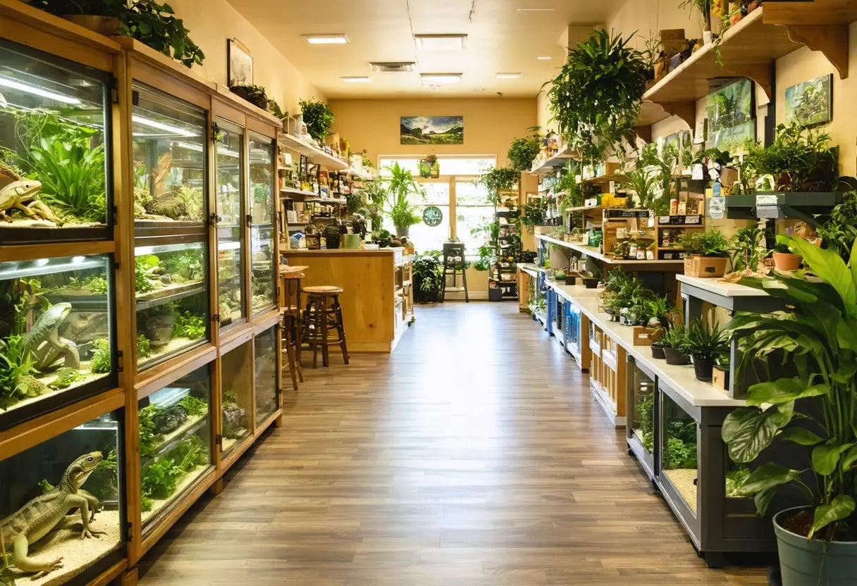 Bright reptile supply store with expert-approved enclosures and plants—where to buy expert-approved reptile supplies