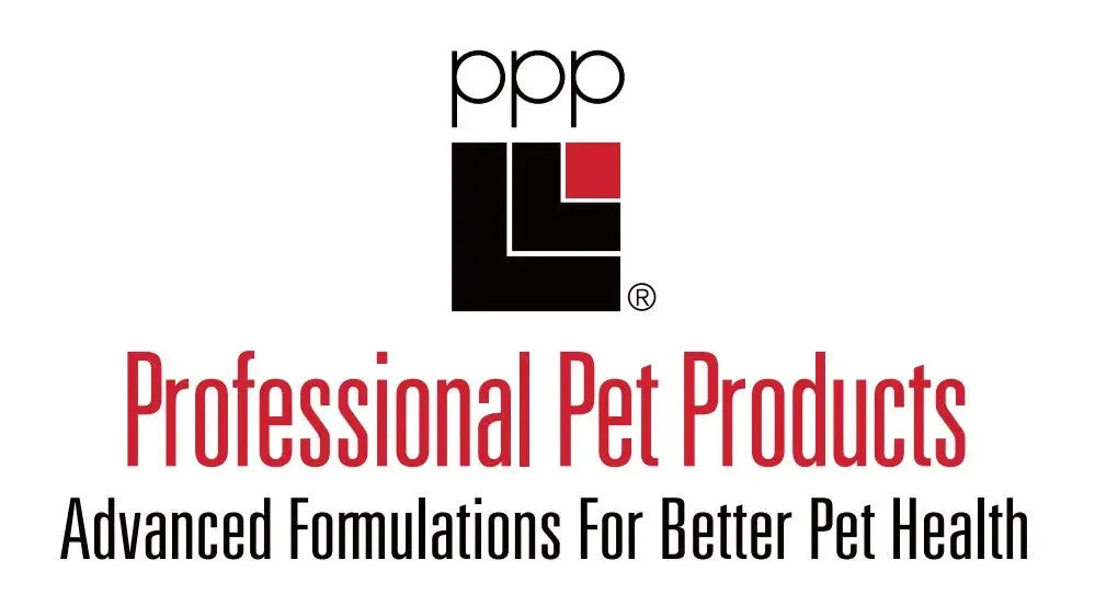 Logo for Professional Pet Products featuring the initials ppp above a black and red geometric design, with the tagline Advanced Formulations For Better Pet Health in black and red text.