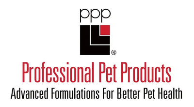 Logo for Professional Pet Products featuring the initials ppp above a black and red geometric design, with the tagline Advanced Formulations For Better Pet Health in black and red text.