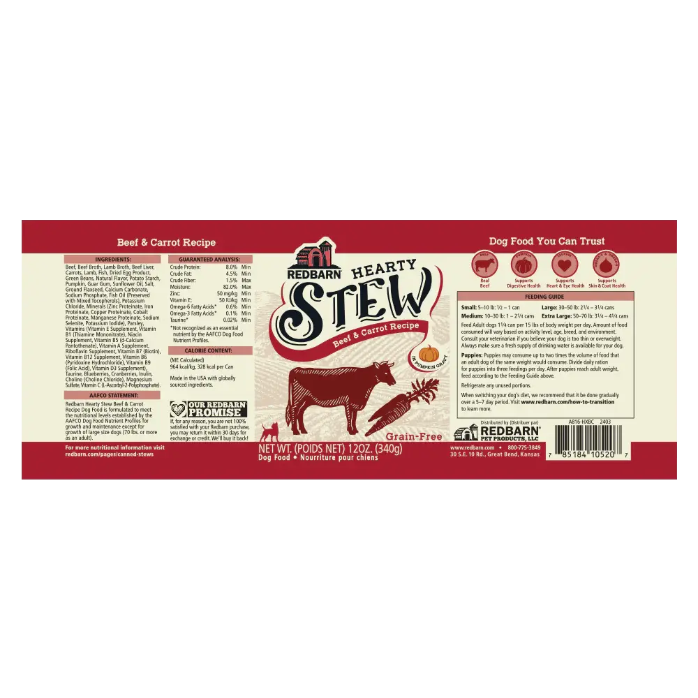 Redbarn Pet Products Hearty Stew All Life Stages Beef & Carrot Wet Dog Food 12ea/12 oz Redbarn